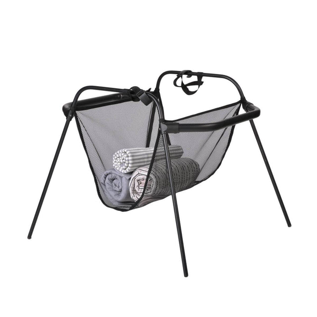phil&teds carrycot stand with storage basket 3/4 view_black