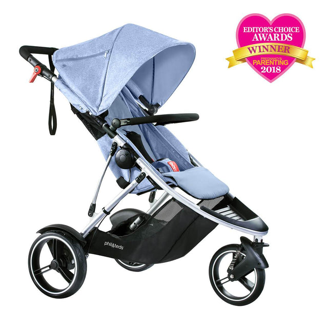 phil&teds dash lightweight inline stroller winner editors choice award 2018 in blue marl 3qtr view_blue marl