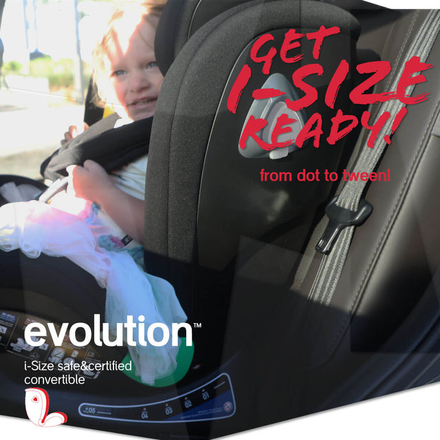 toddler sitting front facing in evolution car seat - new i-size convertible carseat from philandteds_black-charcoal
