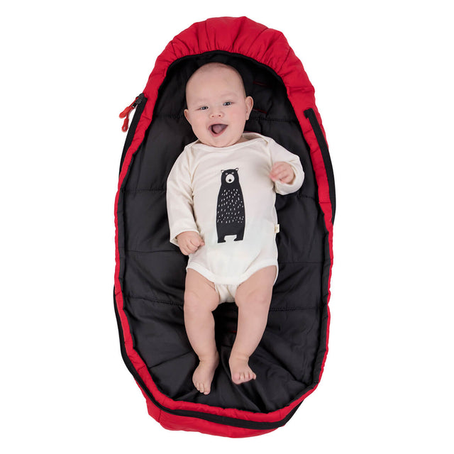phil&teds snuggle & snooze sleeping bag liner with baby in red top view_red