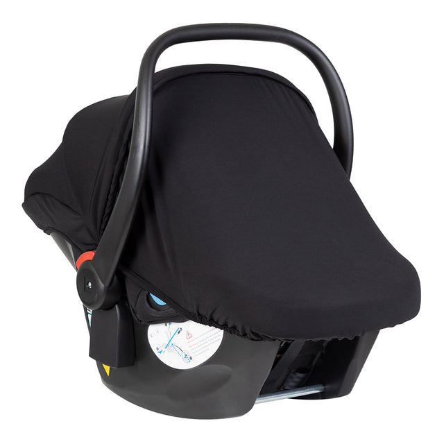 alpha™ infant car seat with the included UPF50 sun protection black out screen covering the car seat leaving the carry handle handy for moving your baby_black/grey marl