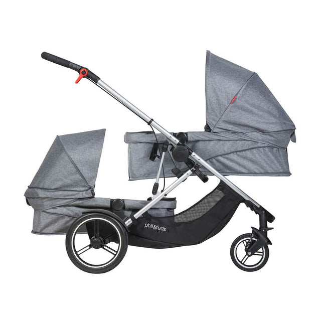 phil&teds voyager double kit and carrycot in grey marl side view_grey marl