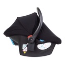 alpha infant car seat shown side on with the attached UPF50+ sun cover extended over the car seat