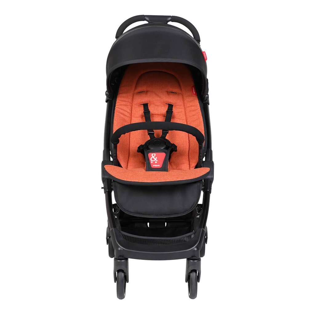 go 2020+ compact umbrella stroller with rust coloured liner from front angle